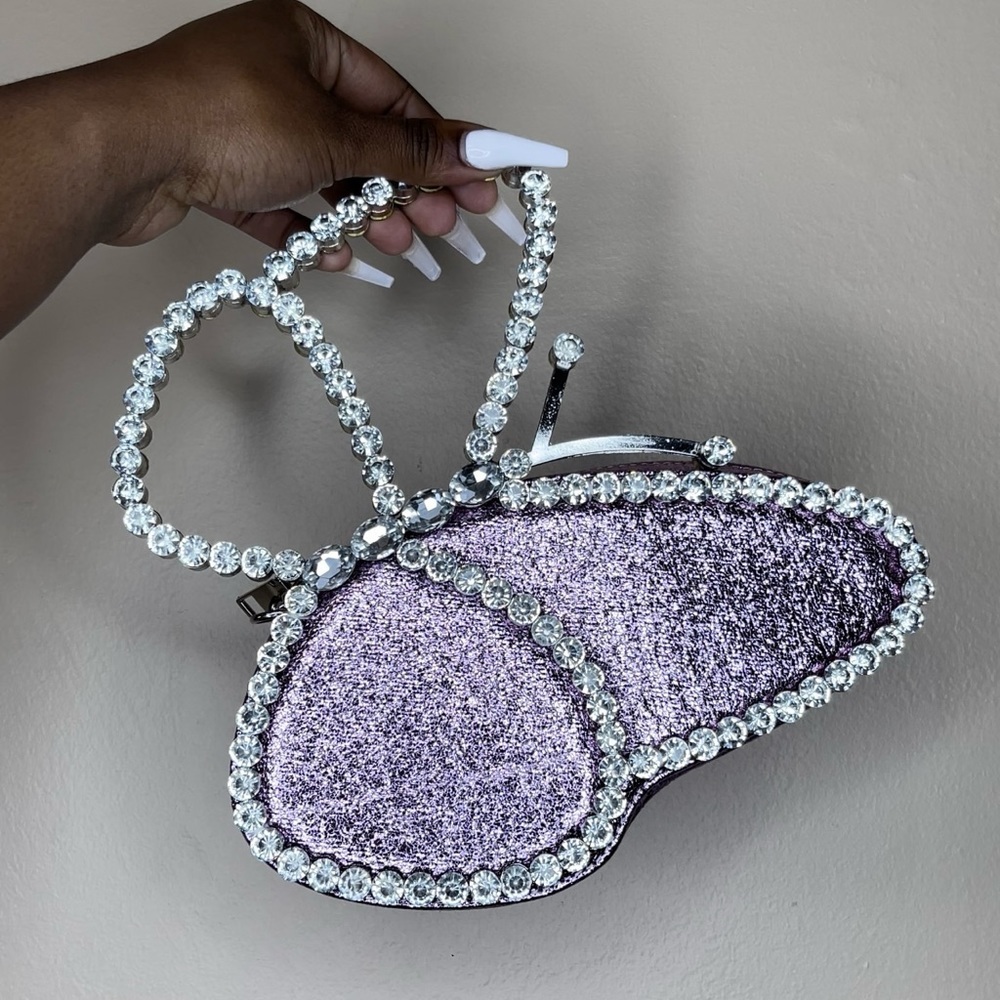 Crystal-Butterfly Trim evening Clutch Bag - Lilac - Picture 2 of 4
